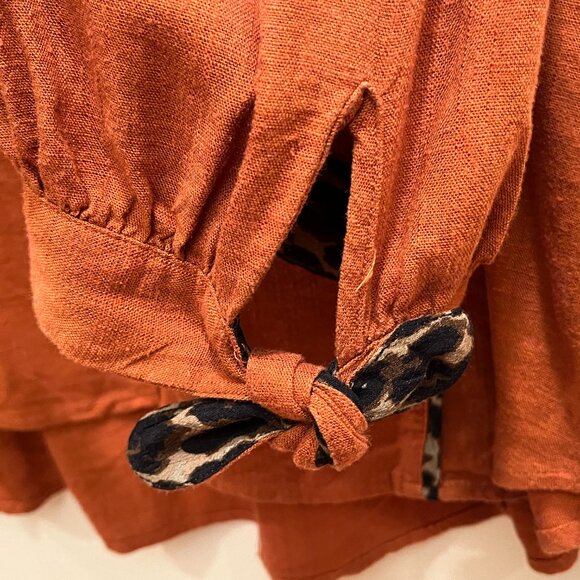 John Mark Orange Tunic Top Blouse Long Sleeves w/ Tie Wrists Buttons Women's XL - Picture 7 of 12